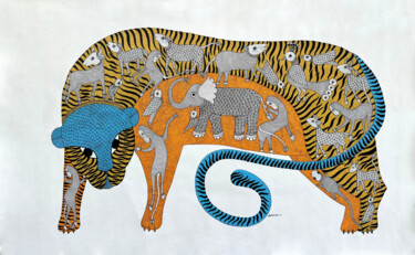 绘画 标题为“The lion 11” 由Dilip Shyam, 原创艺术品, 丙烯