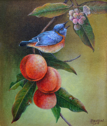 Painting titled "Berry Picking" by Dilrukshi Chandrika, Original Artwork, Acrylic Mounted on Wood Stretcher frame