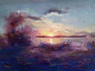 Картина под названием "Лазурный закат" - Dilshod Khudayorov, Подлинное произведение искусства, Масло Установлен на Деревянна…
