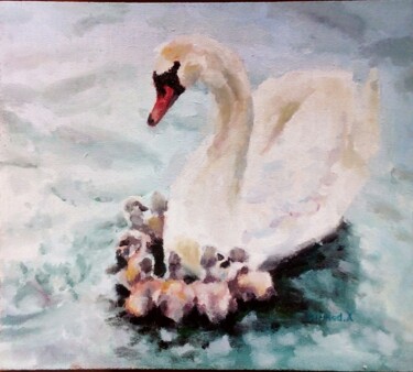 Pittura intitolato "Лебедь" da Dilshod Khudayorov, Opera d'arte originale, Olio