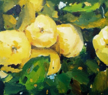 Картина под названием "Juicy quince fruit" - Dilshod Khudayorov, Подлинное произведение искусства, Масло Установлен на Дерев…