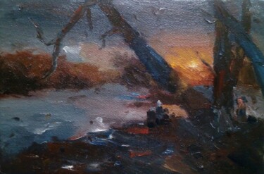 Картина под названием "Sunrise again" - Dilshod Khudayorov, Подлинное произведение искусства, Масло Установлен на Деревянная…