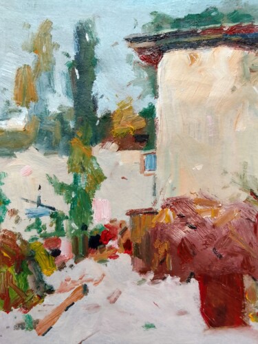 Painting titled "Courtyard" by Dilshod Khudayorov, Original Artwork, Oil