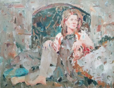 Painting titled "Abundant woman" by Dilshod Khudayorov, Original Artwork, Oil Mounted on Wood Stretcher frame