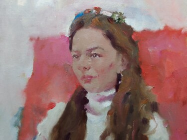 Painting titled "Cute girl" by Dilshod Khudayorov, Original Artwork, Oil