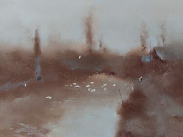 Ζωγραφική με τίτλο "Foggy day and white…" από Dilshod Khudayorov, Αυθεντικά έργα τέχνης, Παστέλ Τοποθετήθηκε στο Ποτήρι