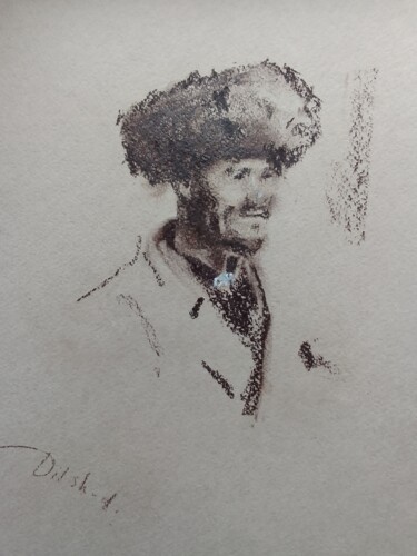 Drawing titled "Man put on chogirma" by Dilshod Khudayorov, Original Artwork, Pastel