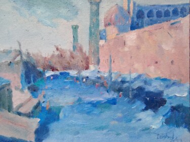 Painting titled "Winter Samarkand" by Dilshod Khudayorov, Original Artwork, Oil Mounted on Cardboard