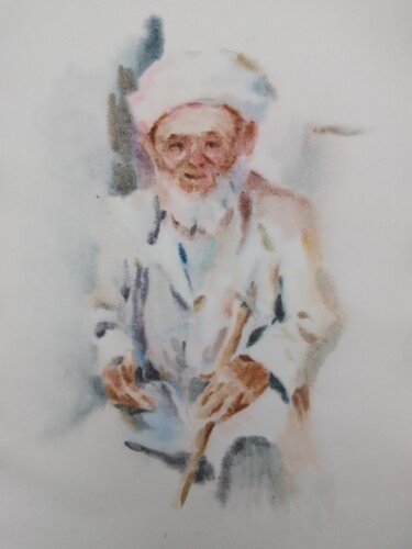 Painting titled "Kind old man" by Dilshod Khudayorov, Original Artwork, Watercolor
