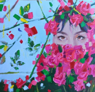 Pintura intitulada "Rose" por Dilshod Khudayorov, Obras de arte originais, Óleo Montado em Armação em madeira
