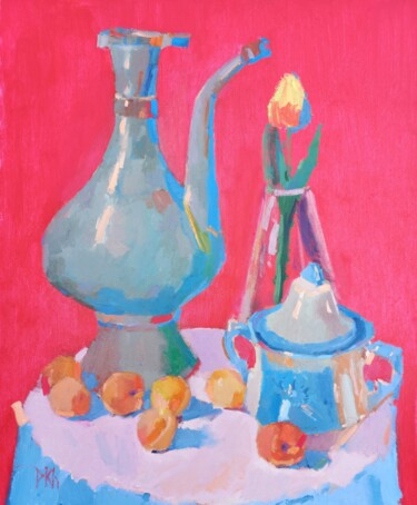 Pintura titulada "Still life with apr…" por Dilshod Khudayorov, Obra de arte original, Oleo Montado en Bastidor de camilla d…