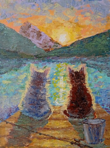 Painting titled "The Fishers" by Dilyara Moldabekova, Original Artwork, Acrylic Mounted on Wood Stretcher frame
