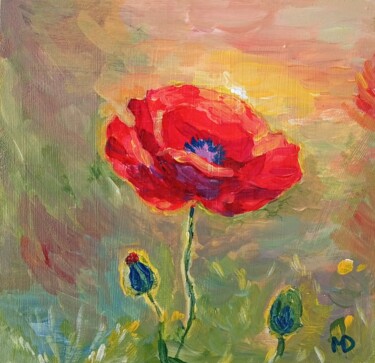 Картина под названием "Poppy" - Dilyara Moldabekova, Подлинное произведение искусства, Акрил Установлен на картон