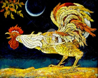 Painting titled "Golden cockerel" by Dilyus Mursalimov, Original Artwork, Oil