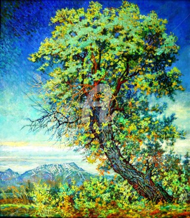 Schilderij getiteld "Tall arbre" door Dilyus Mursalimov, Origineel Kunstwerk, Olie
