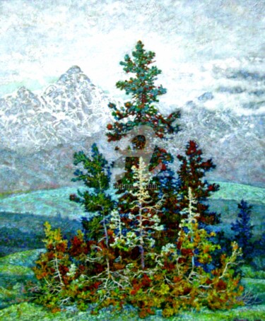 Painting titled "Arbre sapin" by Dilyus Mursalimov, Original Artwork, Oil