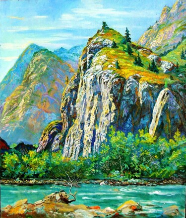 Painting titled "Montagne Ak Bulak" by Dilyus Mursalimov, Original Artwork, Oil