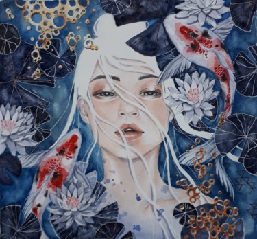 Dessin intitulée "depth" par Ruziua Khalikova, Œuvre d'art originale, Aquarelle