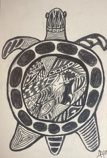 Drawing titled "Une petite tortue" by Dima An, Original Artwork, Graphite