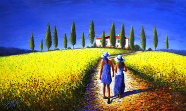 Malerei mit dem Titel "The Farm Road" von Dima Dmitriev, Original-Kunstwerk, Öl