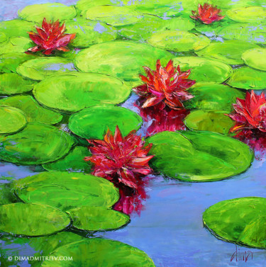 Pittura intitolato "Water Lillies" da Dima Dmitriev, Opera d'arte originale, Olio