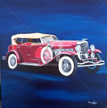 Painting titled "voiture ancienne 19…" by Umarilys, Original Artwork, Oil Mounted on Wood Stretcher frame