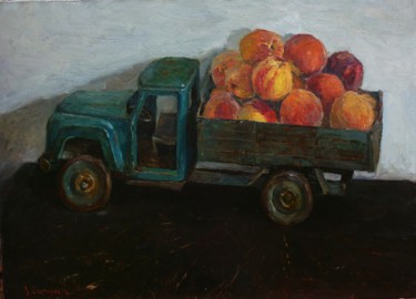 Schilderij getiteld "peaches" door Dmitriy Permiakov, Origineel Kunstwerk, Olie