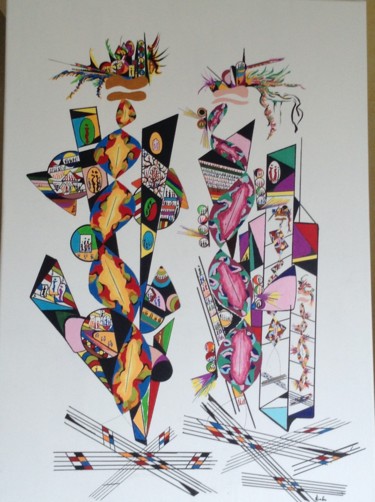 Картина под названием "la famille" - Mindis, Подлинное произведение искусства, Акрил Установлен на Деревянная рама для носил…