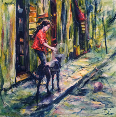 Painting titled "The dog" by Dimitrinka Popova, Original Artwork, Oil