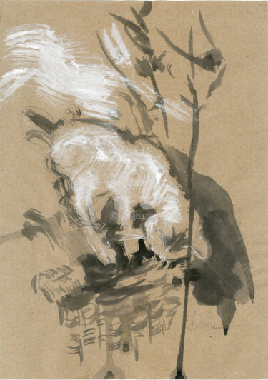 Drawing titled "Cat" by Dimitrinka Popova, Original Artwork, Pencil