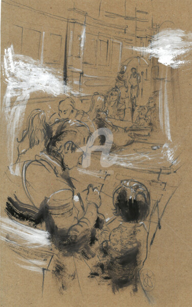 Drawing titled "With dad" by Dimitrinka Popova, Original Artwork, Pencil