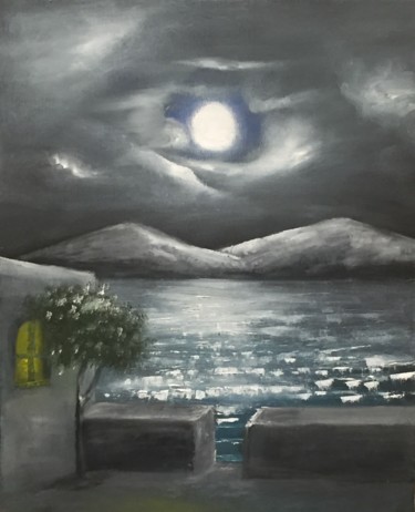 Painting titled "Winter moonlight" by Olga Dimitsa, Original Artwork, Oil