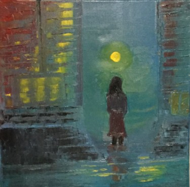 Malerei mit dem Titel "Lost in the city" von Olga Dimitsa, Original-Kunstwerk, Öl