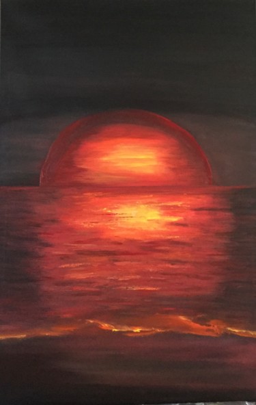 Painting titled "Mysterious Sun" by Olga Dimitsa, Original Artwork, Oil