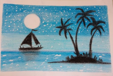 Painting titled "Sailing in the moon…" by Dimitra Ger, Original Artwork, Pastel