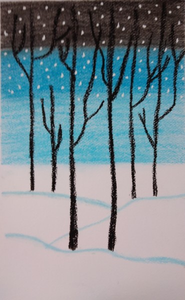 Painting titled "Snowy night" by Dimitra Ger, Original Artwork, Pastel