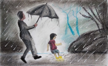 Painting titled "Dancing in the rain" by Dimitra Ger, Original Artwork, Pastel