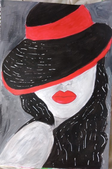 Schilderij getiteld "Under her hat" door Dimitra Ger, Origineel Kunstwerk, Acryl