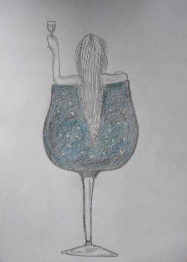 Painting titled "Drinking wine!" by Dimitra Ger, Original Artwork, Graphite