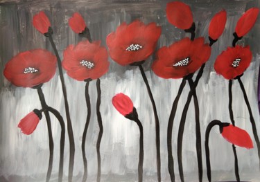 Painting titled "Poppies" by Dimitra Ger, Original Artwork, Acrylic
