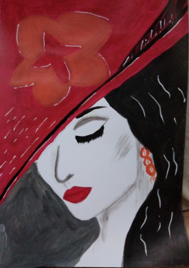 Painting titled "Lady in a hat" by Dimitra Ger, Original Artwork, Acrylic