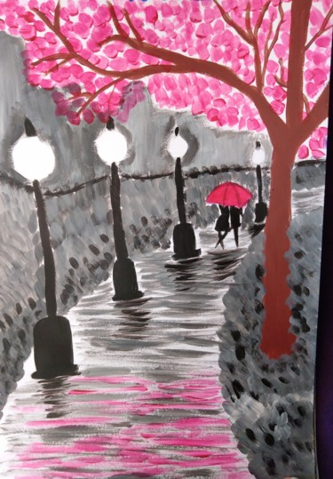 Painting titled "Walk in the rain" by Dimitra Ger, Original Artwork, Acrylic