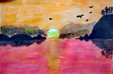 Painting titled "Sunset" by Dimitra Ger, Original Artwork, Watercolor