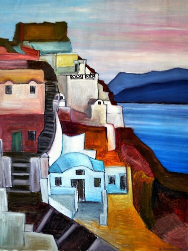 Peinture intitulée "Santorini Greece 3" par Dimitra Papageorgiou, Œuvre d'art originale, Huile