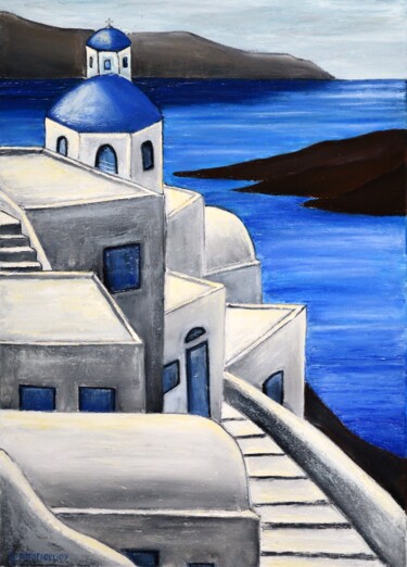 Peinture intitulée "Santorini Greece 4" par Dimitra Papageorgiou, Œuvre d'art originale, Huile