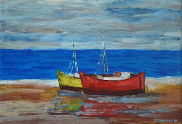 Painting titled "Boats" by Dimitra Papageorgiou, Original Artwork, Acrylic