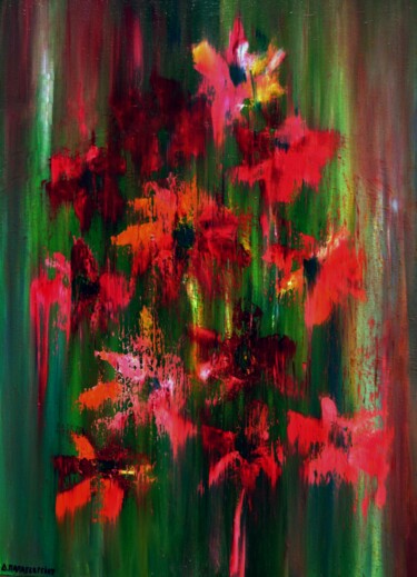 Painting titled "Red Flowers" by Dimitra Papageorgiou, Original Artwork, Oil