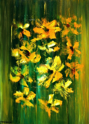 Painting titled "Yellow Flowers" by Dimitra Papageorgiou, Original Artwork, Oil