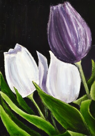 Peinture intitulée "Purple and White" par Dimitra Papageorgiou, Œuvre d'art originale, Huile