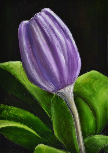 Malerei mit dem Titel "Purple Tulip" von Dimitra Papageorgiou, Original-Kunstwerk, Öl